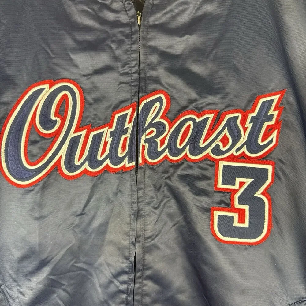 OutKast Clothing Co Satin Bomber Jacket XL Navy ALL PRO 3000 Hip Hop Vintage